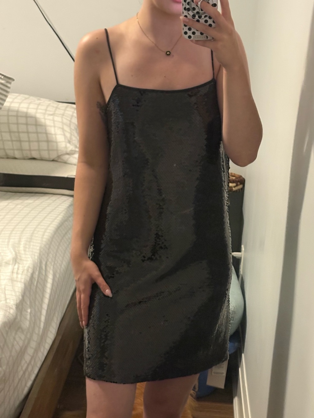 Abercrombie & Fitch Black Sequin Slip Dress with Thin Straps